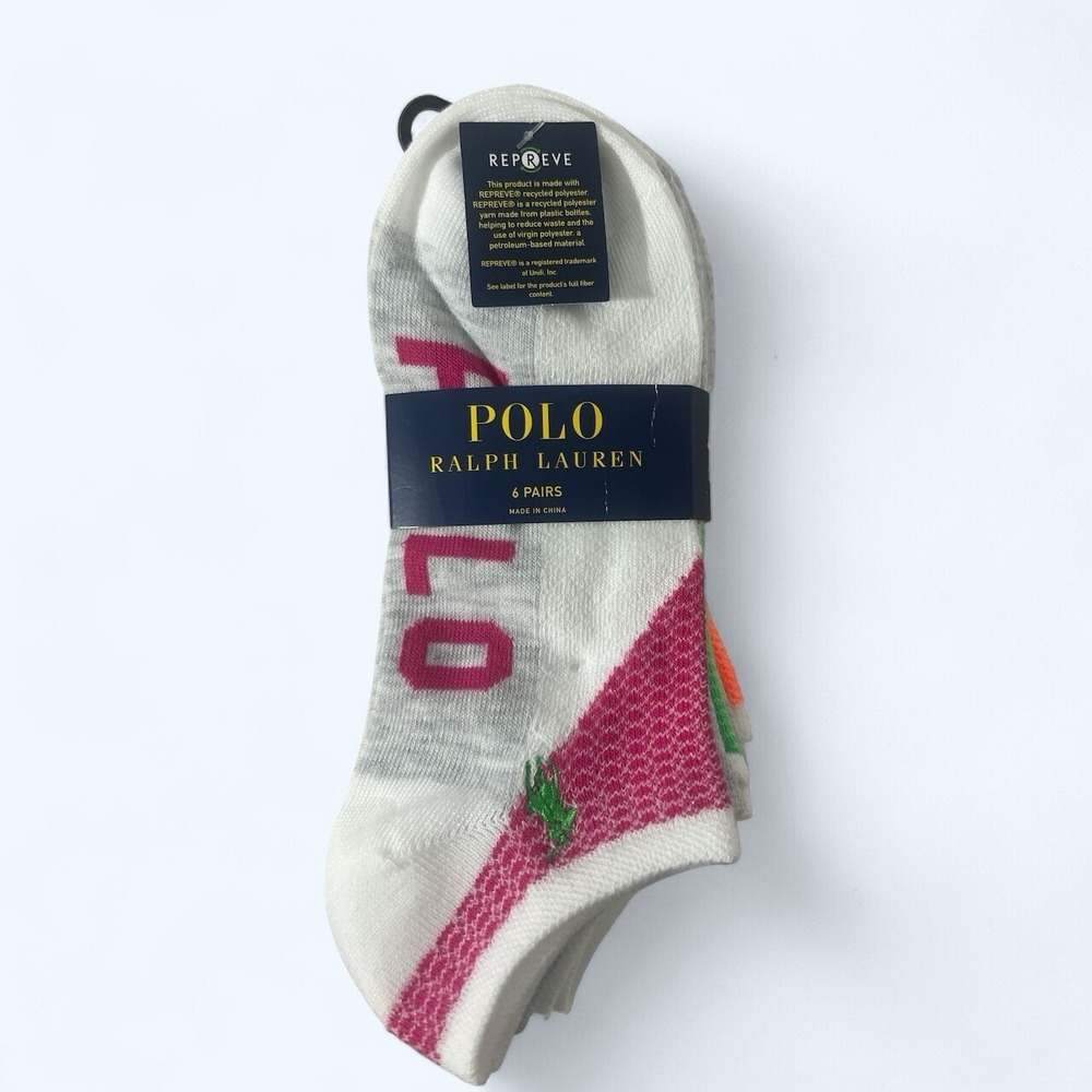 NWT 6 PAIRS WOMEN'S POLO RALPH LAUREN DIAGONAL BLOCK LOW CUT SOCK SHOE 4-10 1/2